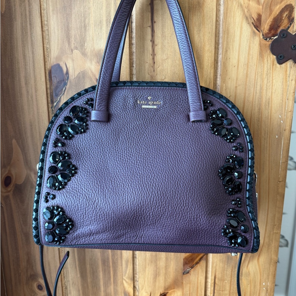 EUC - Kate Spade Dark Purple/Maroon Bowler Bag with Black Beaded Embellishments